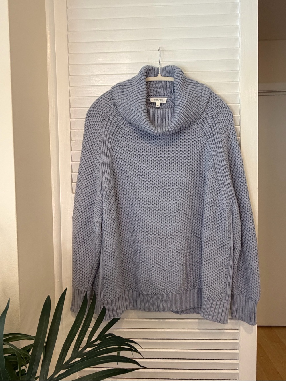 Haven Well Within Blue 100% Cotton Turtle Neck Knit Sweater Size L Cottagecore